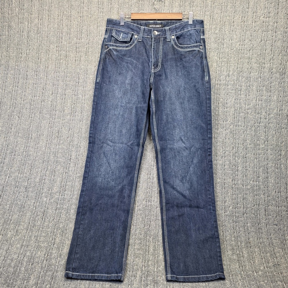 Vintage Roadrunner Jeans Mens 34x32 Dark Wash Thick Stitch Flap Pocket Y2K Denim